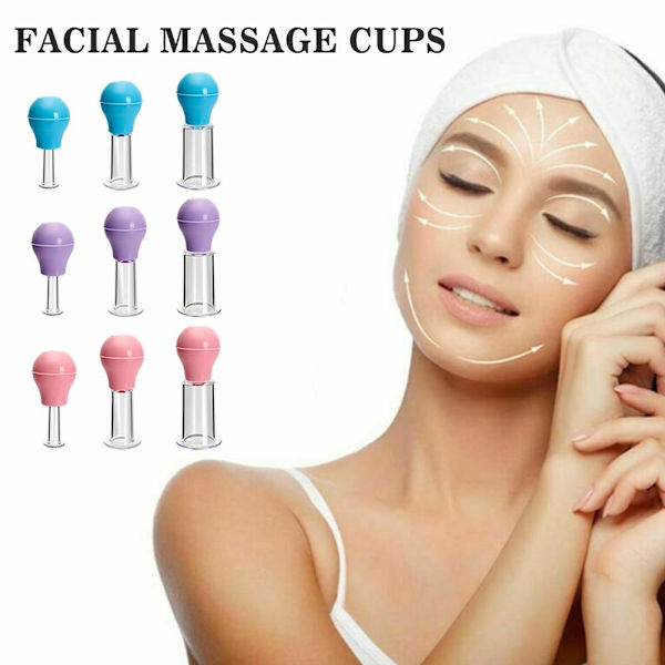 3 Koppar Anti-Cellulit Ansiktsmassage Koppningsset Glas Silikon För Ansikte NE K3K7 pink M