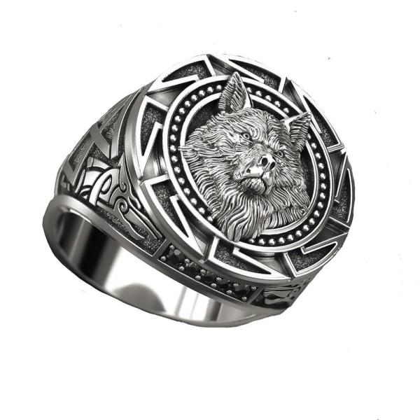 Wolf Ring for Men Norse Viking Nordic Wolf Head Ring Retro Wolf silver9 9