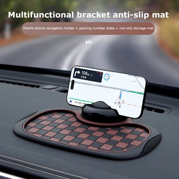 360 Graders Roterande Bil Anti-Slip Mat Anti-Skak Telefonmatta Matthållare I4H2 Black and gray One size