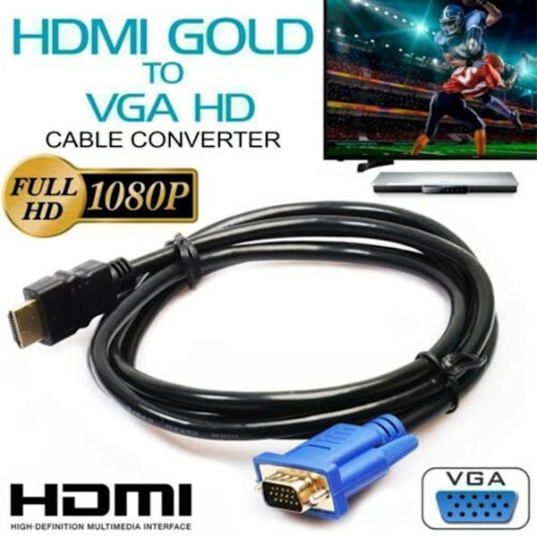 HDMI till VGA-kabel med ljud- och strömadapter för VGA-anslutning vid 1080p-upplösning
