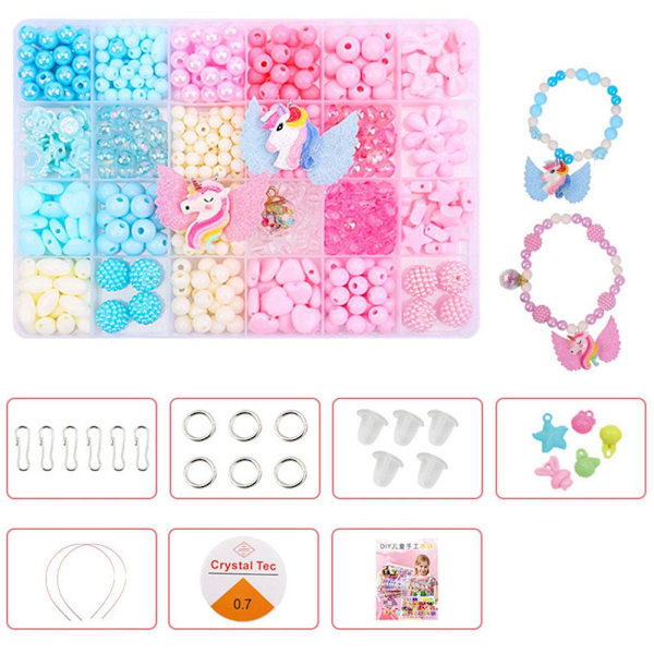 1 SET Barn DIY Pärlset Leksak Flicka Handgjorda Pärlor Pärlset Armband Kit Halsband Tillbehör S0L7 F 1set