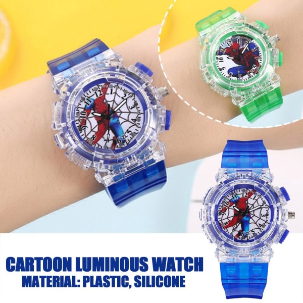 Cartoon Luminous Watch Cartoon Kids Spiderman Watch LED Light Ki Black One size