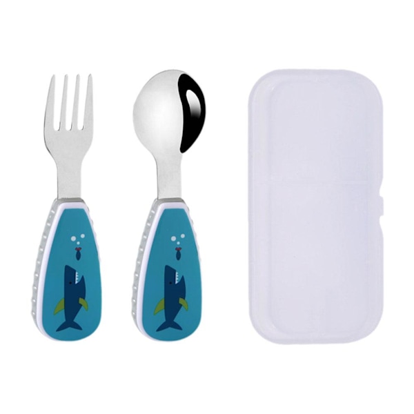 Tecknad Sked Gaffel Set, Livsmedelsgodkänd Bärbar Baby Stål Söta Redskap, Träning Äta Q9g2 Whale 2pcs