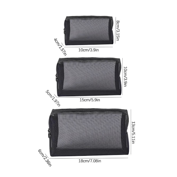 Kosmetikväskor i mesh, portabel sminkväska, mini sminkväska, sminkverktygspåse L0i8 BlackD 3pcs