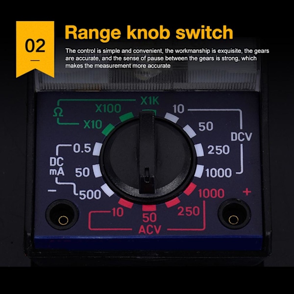 MF-110A AC/DC Analog Multimeter, 1000V Voltmeter, OHM-mätare, Amperemeter med testkablar, Kompakt digital spänningstestare, Batteri ingår för E