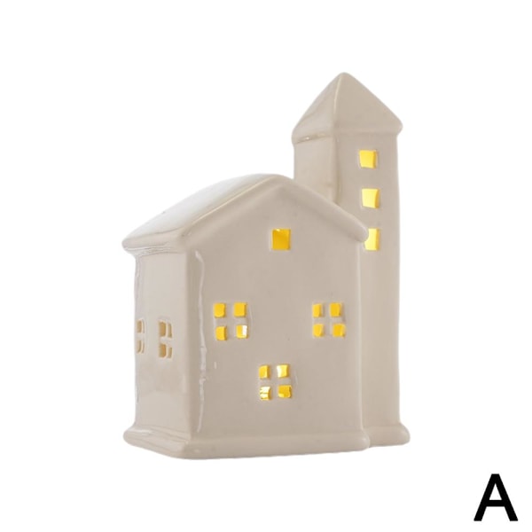 Julby-set, Keramiska LED-upplysta julbyhus, Vita porslinsbyhus, Julstadsscen skrivbordsdekoration RH2251 one-size 3pcs