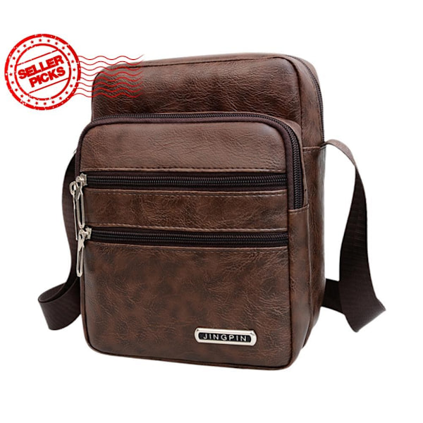 Enkel Crossbody-väska i PU-läder för män, flera lager, stor kapacitet, fritid R0a8 Brown onesize