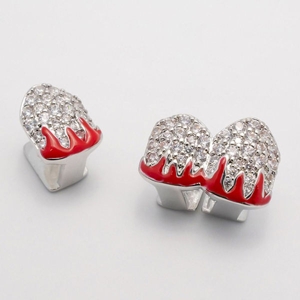Enkel & Dubbel Full Zirkonium Guld Tänder Hip-hop Elektroplätering Flamma Q7R7 Silvery2 1pcs