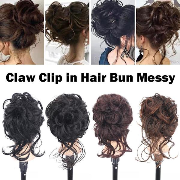 Naturlig Clip on i Messy Bun Hårdel Förlängning Hår Bröllop Clip SA Claw X6C7 black one size