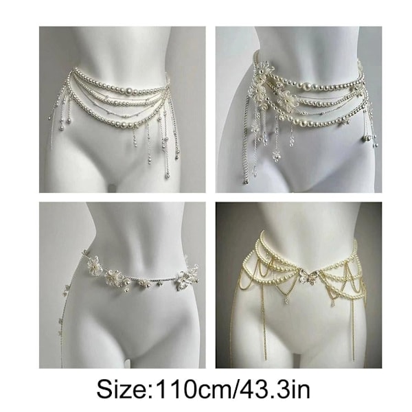 Pärl Kroppskedja Flera Lager Pärl Midjebälte Pärl Midjeband Bikini Magkedja Sommar Strand Kroppssmycken för Kvinnor och Flickor style3 One size