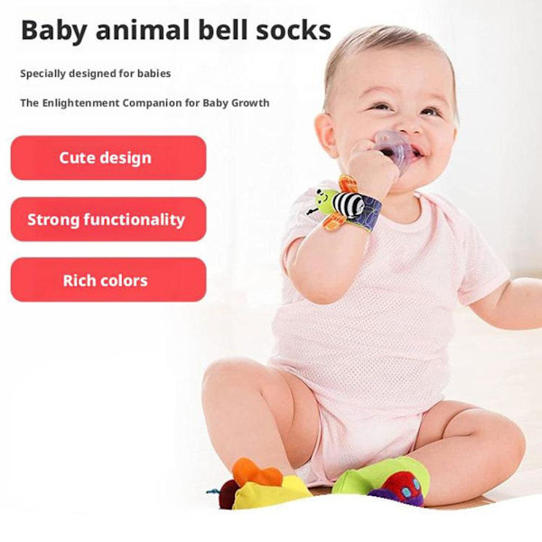 Baby Skallror Leksaker Bitringar Tidig Utveckling Lärleksak Nyfödd Leksak Baby Pojke Flicka V9r8 multicolorB 4pcs