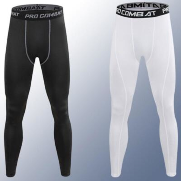 Herr Kompressionstights Byxor Träningsbyxor Löpning Fitness Joggingbyxor Multi-line black L