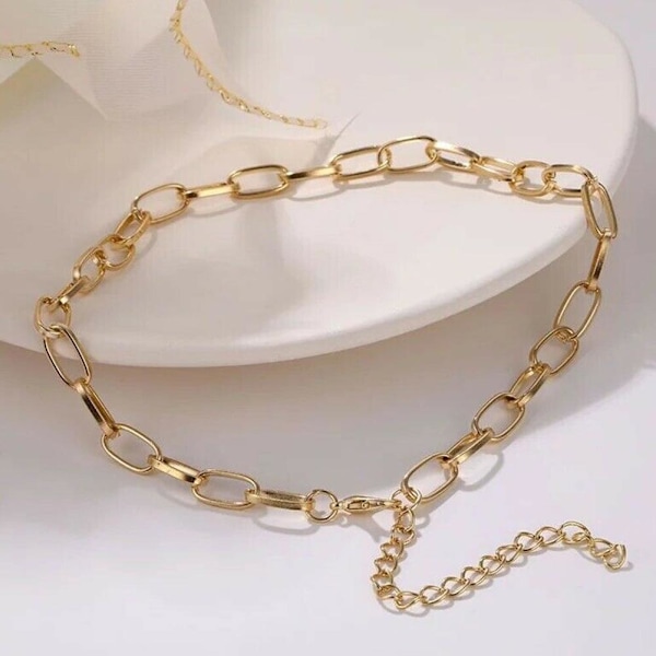 Kvinnor Pappersklämma Chunky Tjock Länk Kedja Halsband Choker S3 H Pläterad Guld FAS ■: gold One-size