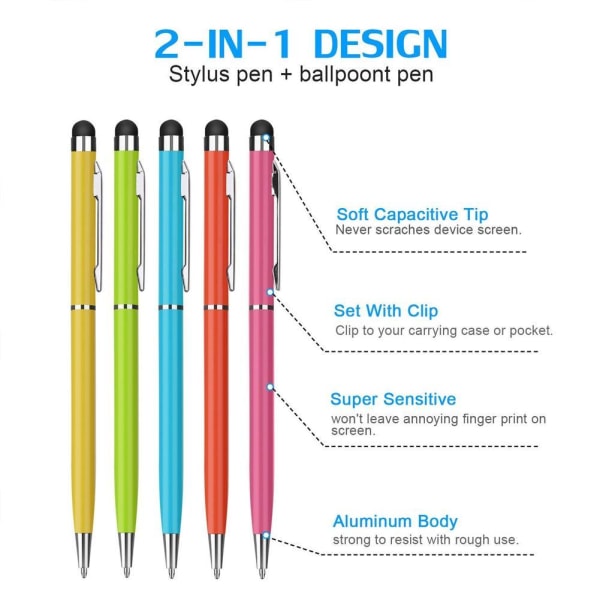 10 st 2-i-1 skärm Stylus Kulspetspenna för iPad iPhone surfplatta multicolor1 one-size