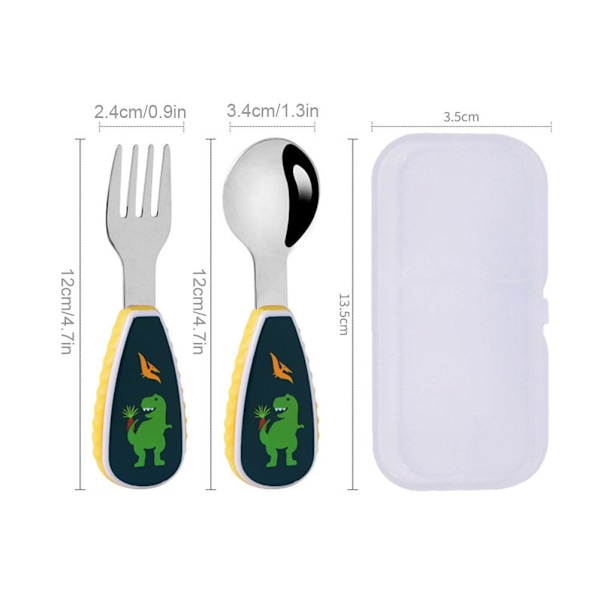 Tecknad Sked Gaffel Set, Livsmedelsgodkänd Bärbar Baby Stål Söta Redskap, Träning Äta Q9g2 zoo 2pcs