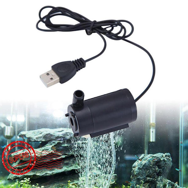 USB-driven Låg Ljudnivå Mikro Mini Pump Mini Vattenpump Akvarium Fisk 2-3l/min S9z5