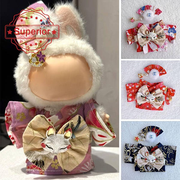 Labubu 17cm V1 Plyschdocka Waifu Sitt Sitt Party Obi Kimono Kläder Docka Q1k9 Red only clothes no doll