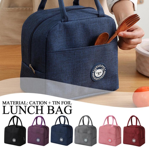 Isolerad Cool Thermal Lunch Bag Mat Förvaring Picknick Tote Bag Fo Black One size