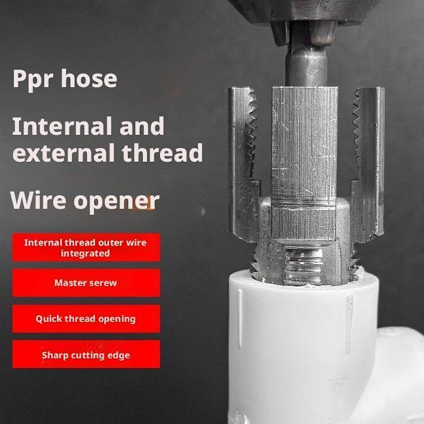 Integrerat gängverktyg för rör, invändigt och utvändigt, 1/2'' och 3/4'' vattenrör, integrerad gängare, elektrisk borrkompatibel 20mm threadA One size