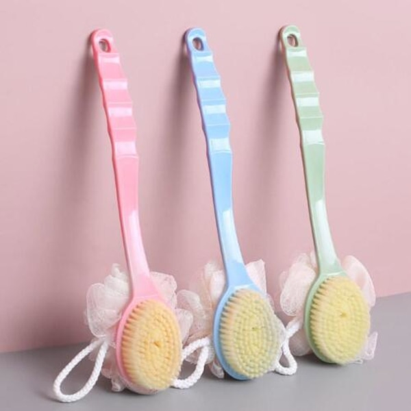 Långt badborste Ryggskrubbare för dusch Loofah Svamp Kroppsryggborstar pink 2 in 1