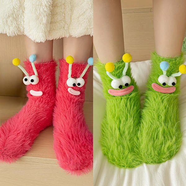 Japanska KAWAII Rumssockor Varma Plysch Mellanhöga Strumpor Flerfärgade Green One size