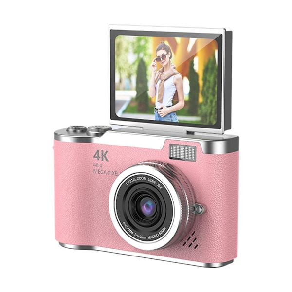 4K Digitalkamera för Foto, Portabel Retrokamera med Vridbar Skärm, Kompakt Retrokamera för Utomhusbruk Pink 1 set