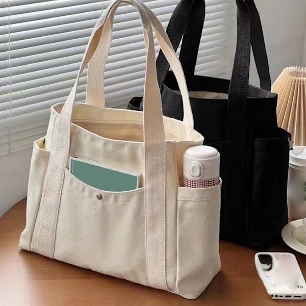 Canvasväska dam handväska axelväska universitetsstudent stor handväska A7Q7 White One size