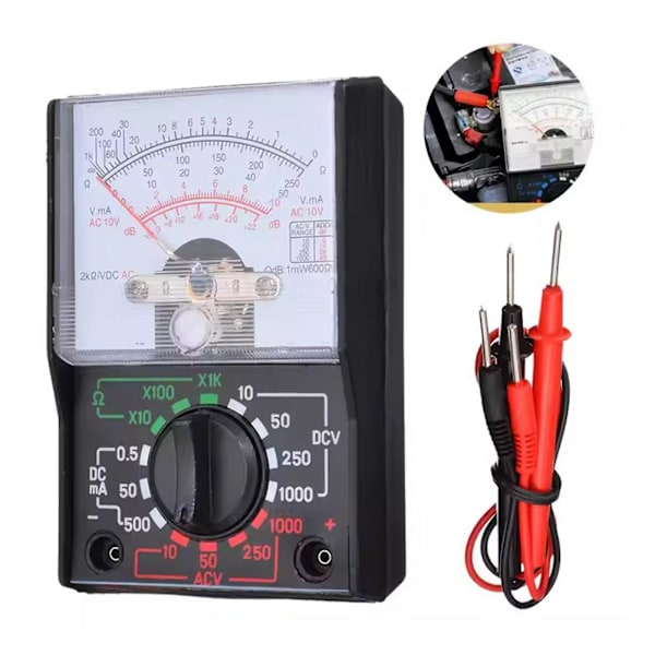MF-110A AC/DC Analog Multimeter, 1000V Voltmeter, OHM-mätare, Amperemeter med testkablar, Kompakt digital spänningstestare, Batteri ingår för E