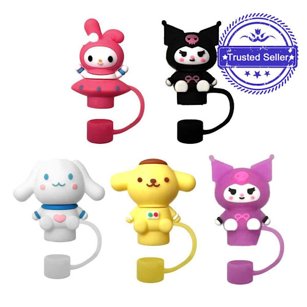 Cinnamoroll Mymelody Kuromi Tecknad Silikon Sugrör Lock Docka Kawaii Skydd Dricksstrå J2e8 yellow 1pc