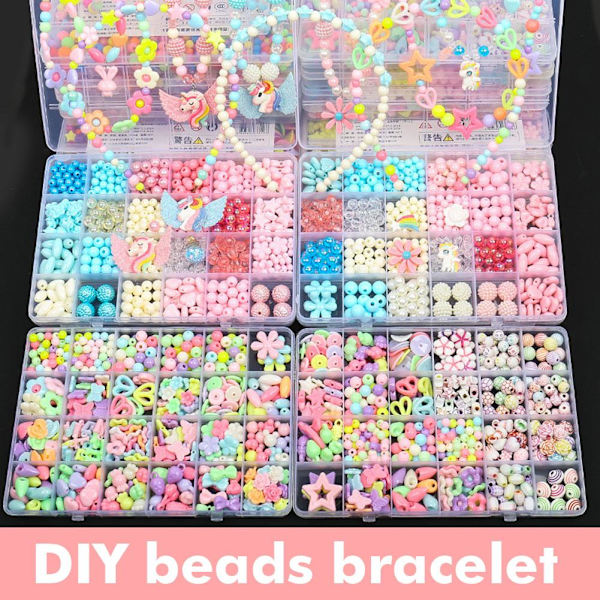 1 SET Barn DIY Pärlset Leksak Flicka Handgjorda Pärlor Pärlset Armband Kit Halsband Tillbehör S0L7 C 1set