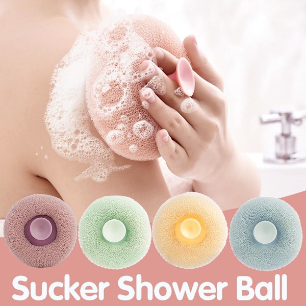 Badhandduk Skrubb Bad Massage Duschboll med Sugpropp Gnugga Bad Skrubb Torka Lera I6N3 Borste Rygg Svamp Exfolierare white  1pcs