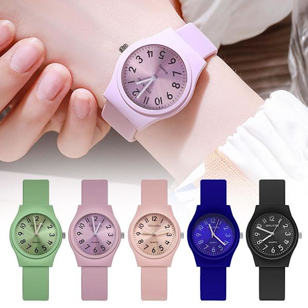 Silikon Gummi Jelly Färger Armbandsur Regnbågs Klocka Barn Nya E7 Green One size