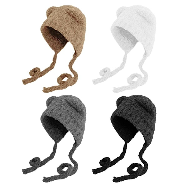 Varm Vinter Söt Björnöron Trapper Hatt Dam Tjejer Öronlapp Virkad Plysch Hatt V5 Gray One size