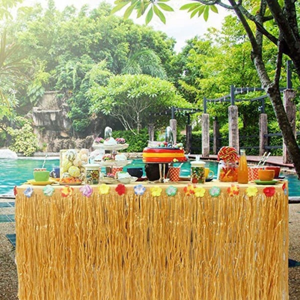 Halm färg gräs bord kjol Hawaiian Tiki Tropical Theme Party straw color 200X60CM