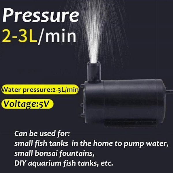 USB-driven Låg Ljudnivå Mikro Mini Pump Mini Vattenpump Akvarium Fisk 2-3l/min S9z5
