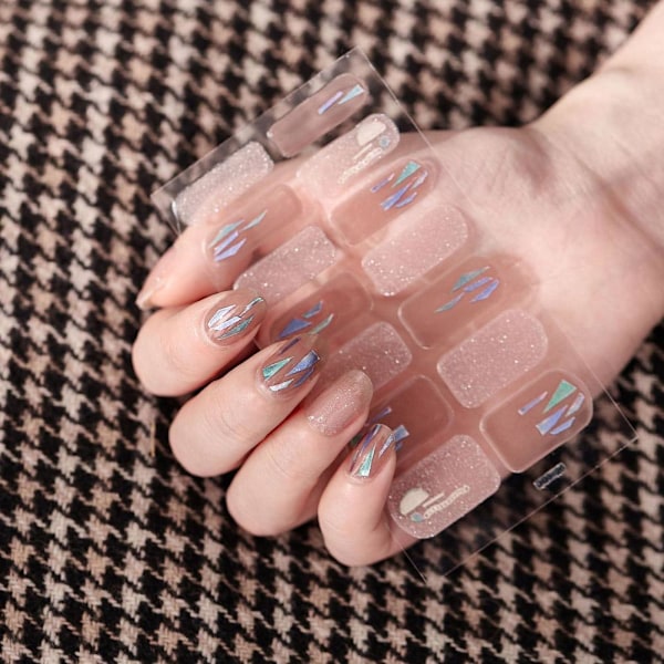 Gel Nagel Klistermärken Hela Nagelomslag Semi Härdade Gel Nagellack Strips Glitter ST 26 14pcs