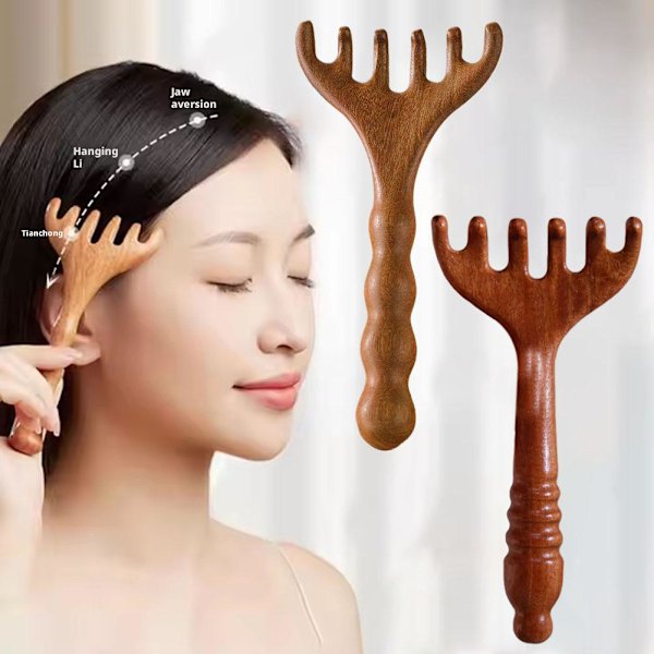 Graverad Sandelträ Kam Massageverktyg Spa Smink Ansikte Kropp Hårborste Huvud AU A 1pcs