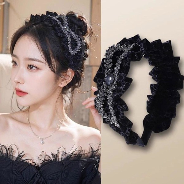Lyxigt sammetsdiadem för kvinnor, retro plisserat mångsidigt diadem V1A1 N M4O4 Red 1pcs