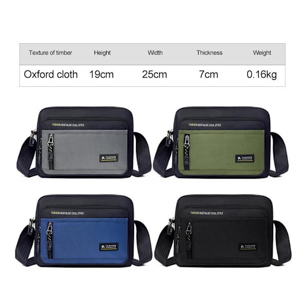 2025 Ny Herr Casual Axelväska Vattentät Oxfordväska Tyg All-match Crossbody Trendig M3o6 Gray One size