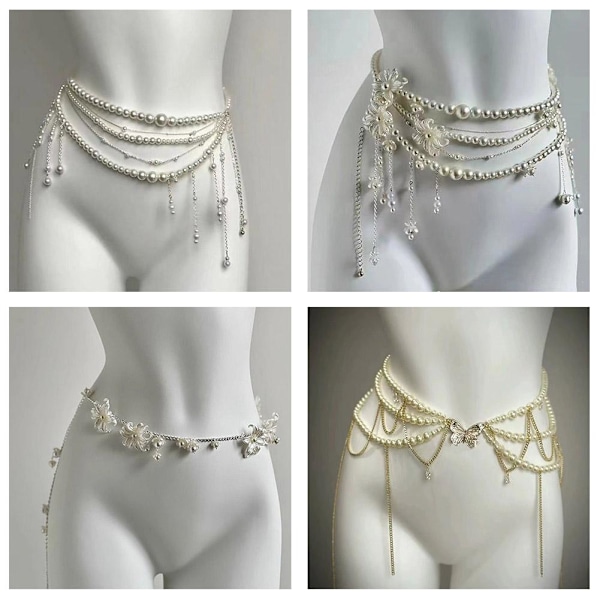 Pärl Kroppskedja Flera Lager Pärl Midjebälte Pärl Midjeband Bikini Magkedja Sommar Strand Kroppssmycken för Kvinnor och Flickor style3 One size