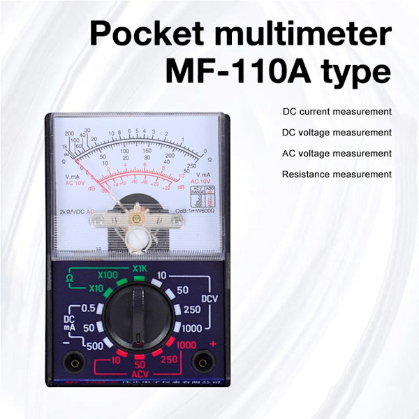 MF-110A AC/DC Analog Multimeter, 1000V Voltmeter, OHM-mätare, Amperemeter med testkablar, Kompakt digital spänningstestare, Batteri ingår för E