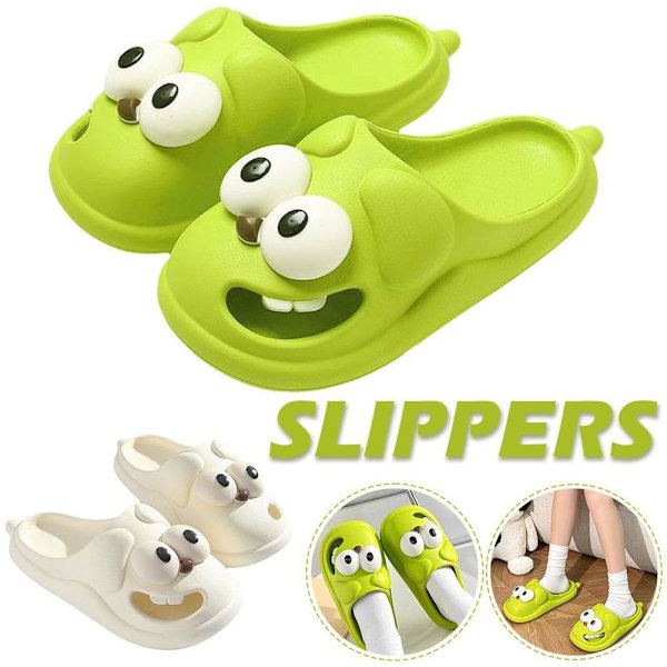 Halvtofflor Sommar Strand Söta Stora Ögon Flip Flops Kawaii Sandal Kul✨s P1W Z1G3  green 38/39
