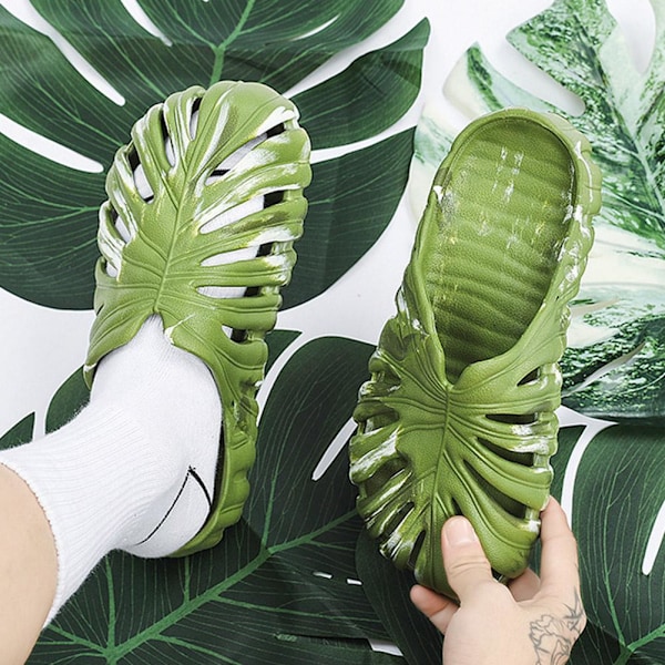 Monstera-bladtofflor för män, ultr mjuka tofflor för inomhusbruk Green(Posterior band) 44/45