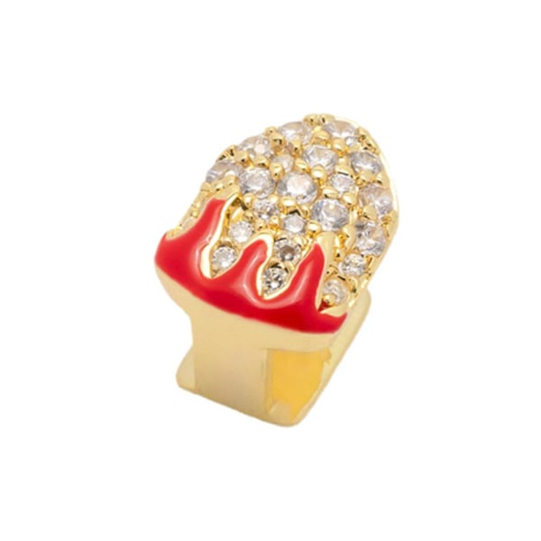 Enkel & Dubbel Full Zirkonium Guld Tänder Hip-hop Elektroplätering Flamma Q7R7 Golden1 1pcs