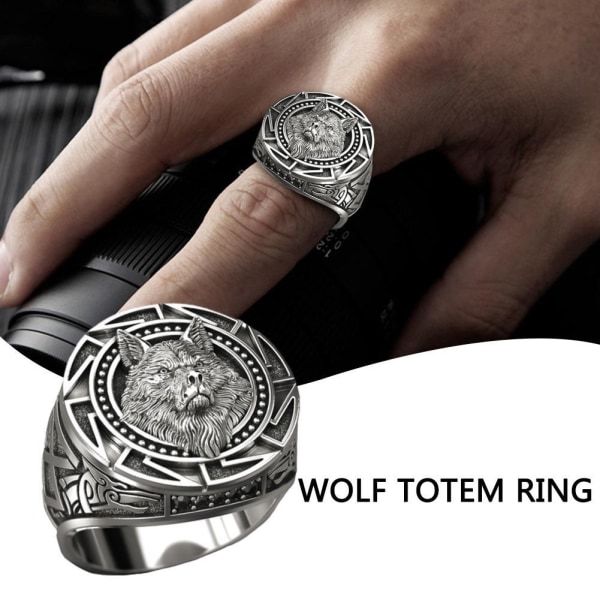 Wolf Ring for Men Norse Viking Nordic Wolf Head Ring Retro Wolf silver0 10