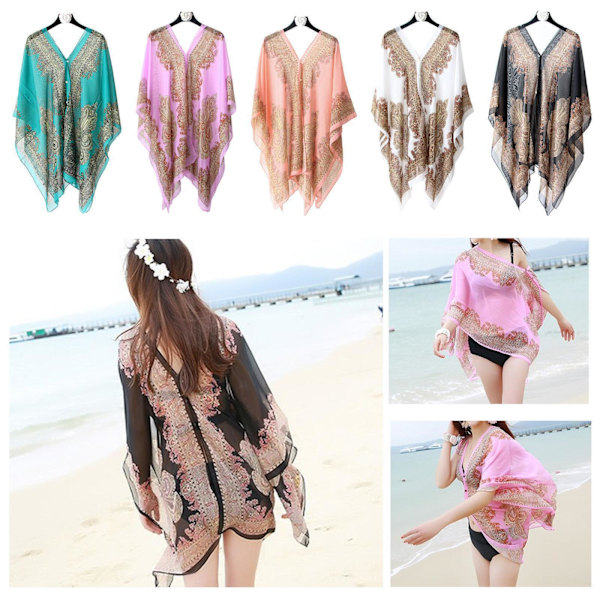 Strandponcho Omslagsklänning för Kvinnor Perfekt Sommar Bikini Kaftan Badkläder Z1 purple One-size