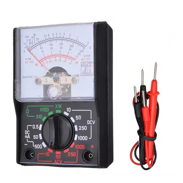 MF-110A AC/DC Analog Multimeter, 1000V Voltmeter, OHM-mätare, Amperemeter med testkablar, Kompakt digital spänningstestare, Batteri ingår för E