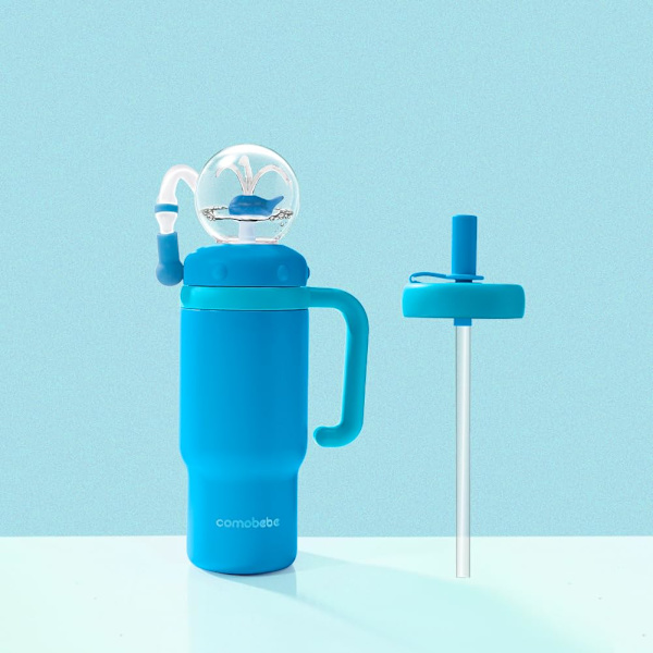 68 cl Fontän Tumbler med Rolig Fontän Effekt, Rostfritt Stål Val Fontän Tumbler med Handtag, Spill-Säker Isolerad Vattenflaska med Tw