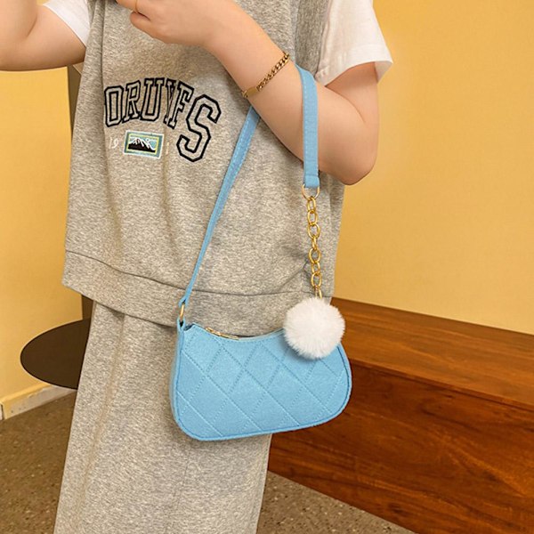 Sommar Ny Stil Enfärgad Pälsbollsväska Dam Liten Fräsch Fe Blue One size