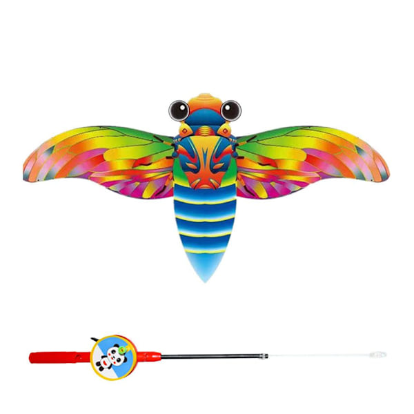 Mini tecknad drake för barn med fiskespö, handhållen vinddrake med spö cicada 1pcs